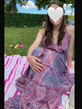 Spanish Summer Sleeveless Pink Paisley Maxi Dress with Tie Straps